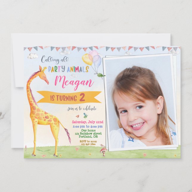 Photo Giraffe invitation anniversaire Safari jungl (Devant)