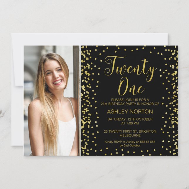 Photo Gold Black 21e anniversaire Invitation (Devant)