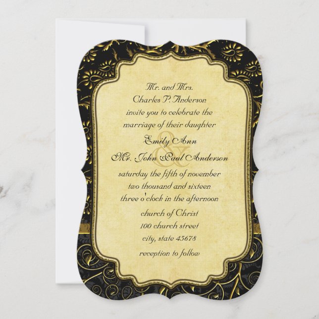 Photo Gold Damask Faire-part de mariage (Devant)