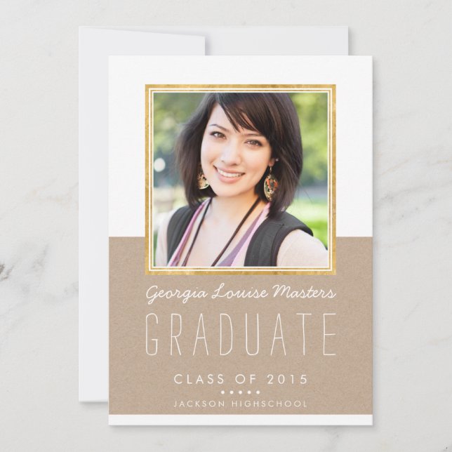 PHOTO GRAD FAIRE-PART luxe or cadre kraft cool (Devant)