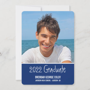 PHOTO GRAD INVITATION simple marine royale bleu