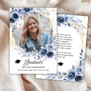 Photo Graduate Marine Blue Flowers Faire-part