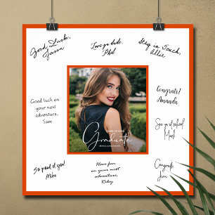 Photo Graduation Autograph Orange Border Poster