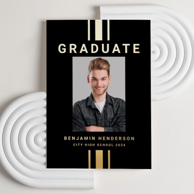 Photo Graduation Black Gold Foil Faire-part (Photo Graduation Black Gold Foil Announcement Card.)