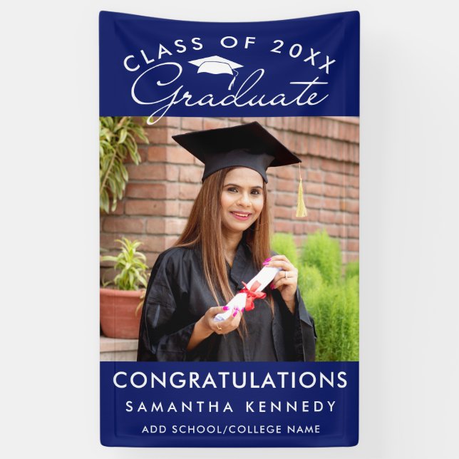 Photo Graduation Class Of 2026 Congrats Grad Blue Banner (Vertikal)