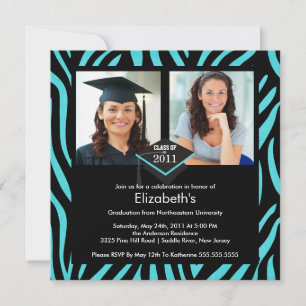 Photo Graduation Invitation Turquoise Zebra Imprim