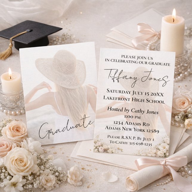 Photo Graduation Invitation with Script Typography Karte (Von Creator hochgeladen)