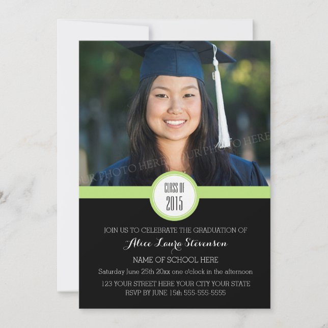 Photo Graduation Party Invitation Black Lime Green (Devant)