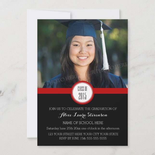 Photo Graduation Party Invitation Black Red (Devant)