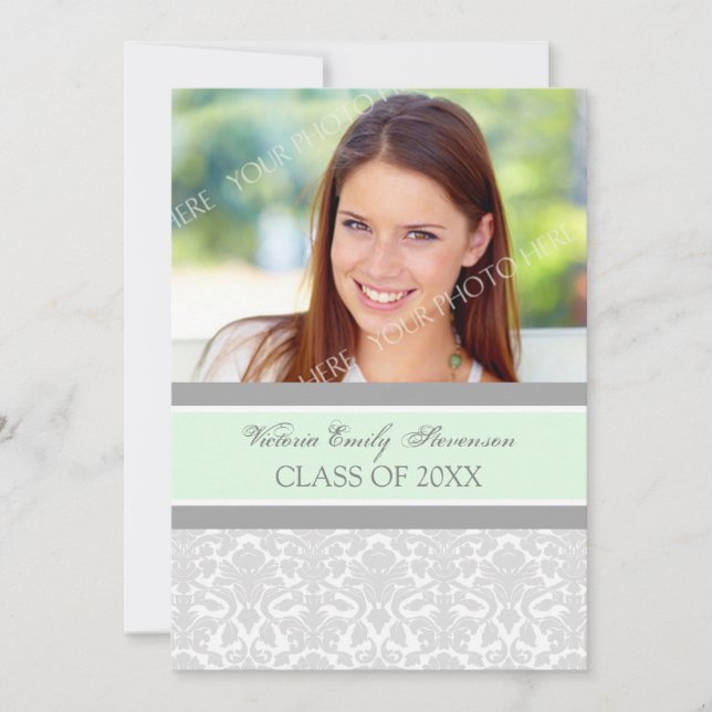 Photo Graduation Party Invitation Card Mint Grey (Devant)