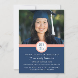 Photo Graduation Party Invitation Corail Bleu