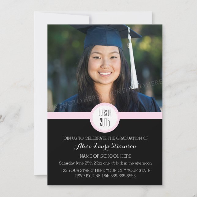 Photo Graduation Party Invitation Rose noir (Devant)