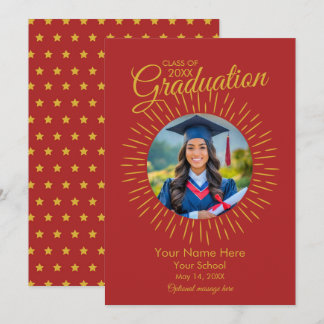 Photo Graduation Star Faire-part (Rouge et Or)
