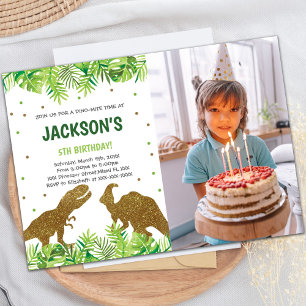 Photo Green Dinosaur Invitations d'anniversaire