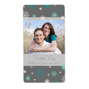 Photo Grey Aqua Snowflakes Étiquettes de mariage h