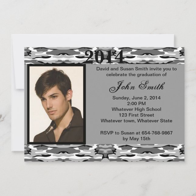 Photo Grey Camo Graduation Invitation (Devant)