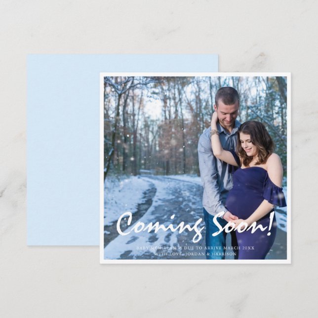 Photo Grossesse Bientôt Faire-part Bébé Bleu (Devant / Derrière)