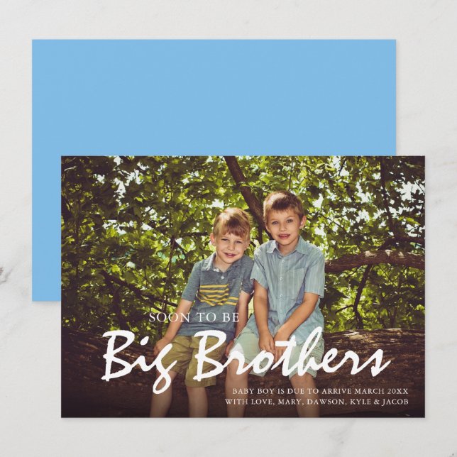 Photo Grossesse Big Brother Carte Faire-part bleue (Devant / Derrière)