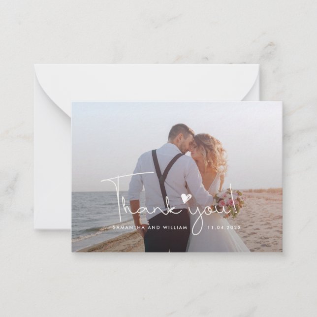 Photo Hand-Lettered Wedding Thank You Mitteilungskarte (Vorderseite)