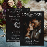Photo & Heart Save the Date on Black<br><div class="desc">This romantic design features a placeholder for photo of the couple and names on the front as well as date of event. The back embellished with a silver heart has room for more information. Also available with different colored backgrounds for your wedding theme colors. Designed to coordinate with the "Romantic...</div>