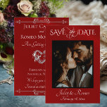 Photo & Heart Save the Date on Red<br><div class="desc">This romantic design features a placeholder for photo of the couple and names on the front as well as date of event. The back embellished with a silver heart has room for more information. Also available with different colored backgrounds for your wedding theme colors. Designed to coordinate with the "Romantic...</div>