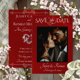 Photo & Heart Save the Date sur fond rouge