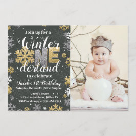 Photo Hiver Onederland Anniversaire Invitation Or