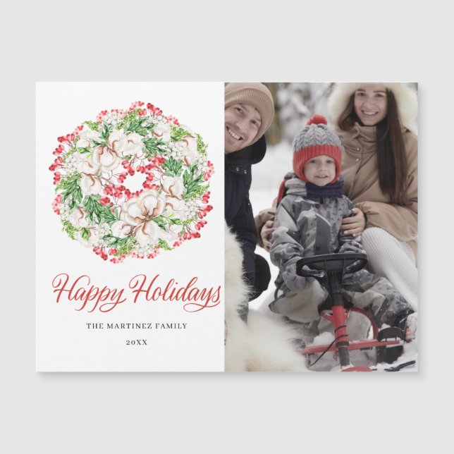 PHOTO Hiver Wreath Holiday Carte magnétique (Devant)