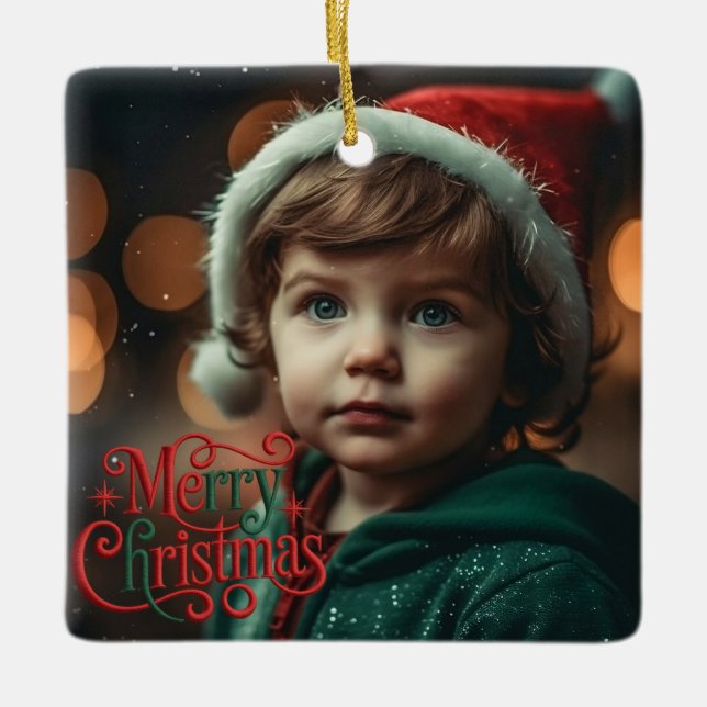 Photo Holiday Elegant Soft Merry Christmas Party Keramikornament (Vorderseite)