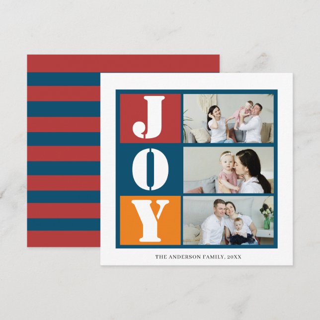 Photo Holiday Joy | Carte Blue Red Strip (Devant / Derrière)