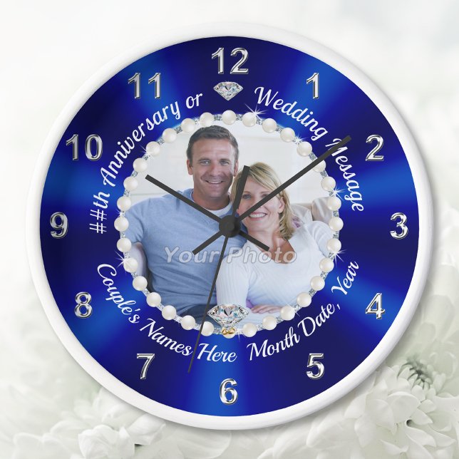 Photo, horloge personnalisée pour l'anniversaire,  (60th wedding anniversary Clock. Diamond Anniversary Clock. 65 year, 45th wedding anniversary gifts. )