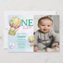 Photo Hot Air Balloon 1er Anniversaire Invitation