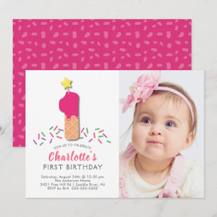 Photo Ice Cream 1er Birthday Invitation