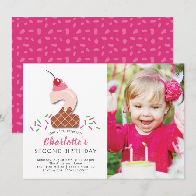 Photo Ice Cream 2ND Anniversaire Invitation (Devant / Derrière)