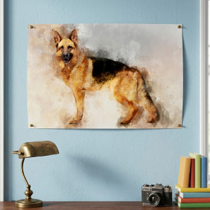 Photo Impression d'art aquarelle de chien berger alleman
