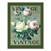Impression d'art de roses anciennes vert terneux