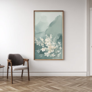 Photo Impression d'art mural abstrait vert sauge Japandi