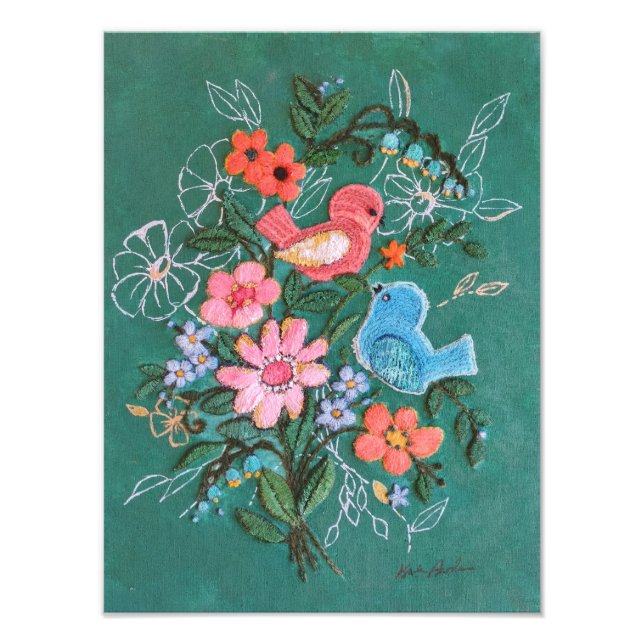 Photo impression d'oiseaux et de fleurs (Devant)