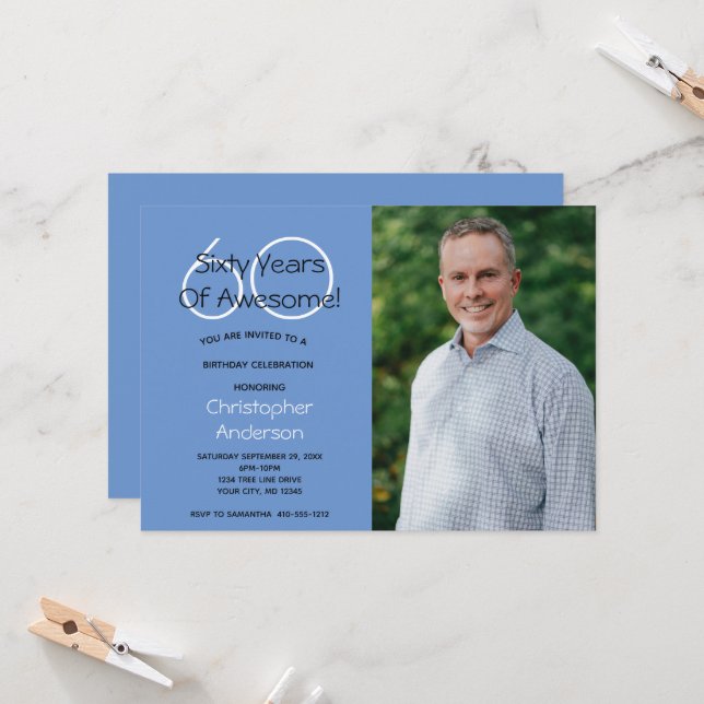 Photo Invitation de fête du 60e anniversaire pour  (Devant/Arrière en situation)