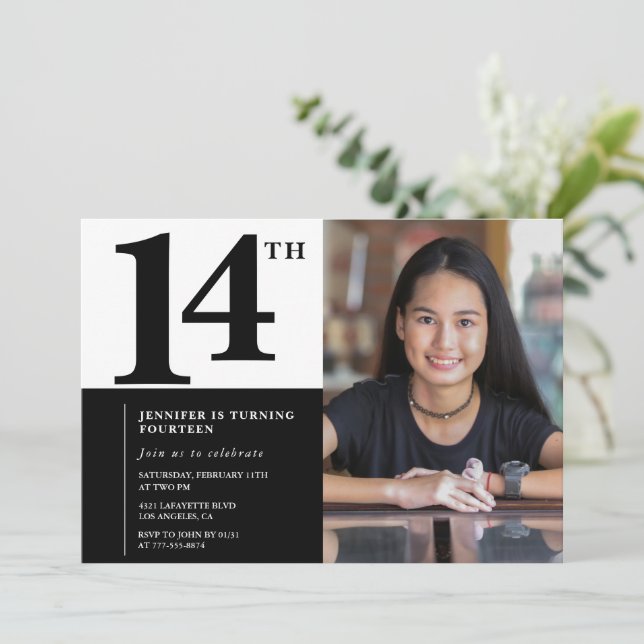 Photo Invitations à 14e anniversaire Elegant Chic (Debout devant)