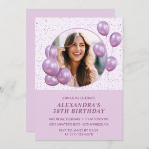 Photo invitations à 38e anniversaire Ballons viole
