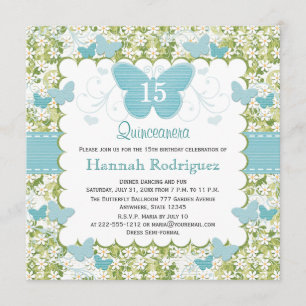 Photo Invitations de Quinceanera, Papillon bleu