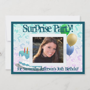 Photo Invitations Surprise Party, bleu et blanc