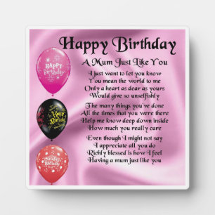 Photo Joyeux Anniversaire maman Poem Plaque