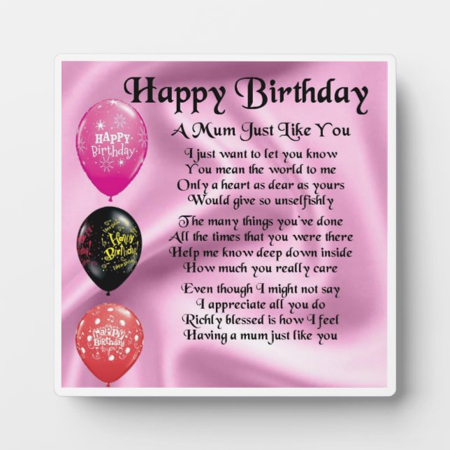 Photo Joyeux Anniversaire maman Poem Plaque (Devant)