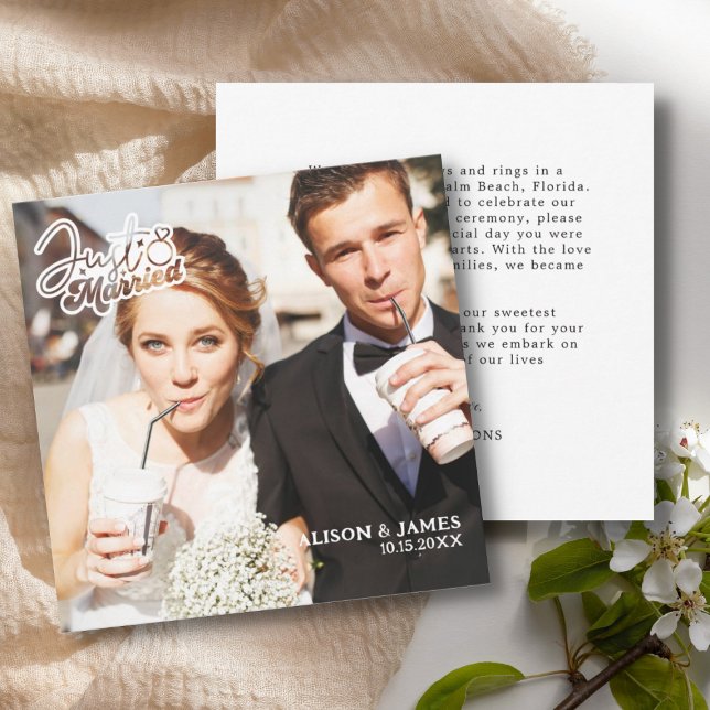 Photo Just Married Wedding Announcement Thank you Mitteilungskarte (Von Creator hochgeladen)