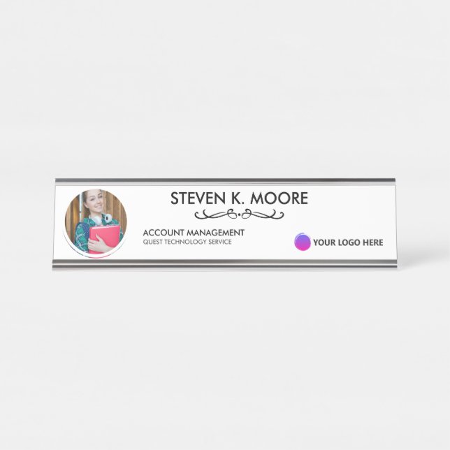 Photo & Logo Professional Office Personalized Blk Schreibtischnamensplakette (Vorderseite )