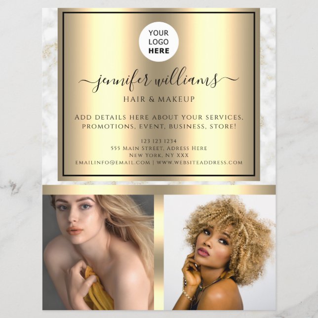 Photo Logo QR Code Modern Promotional Gold Marble Flyer (Vorne)