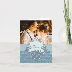 Photo lucky elephant wedding silver "Thanks" card Dankeskarte