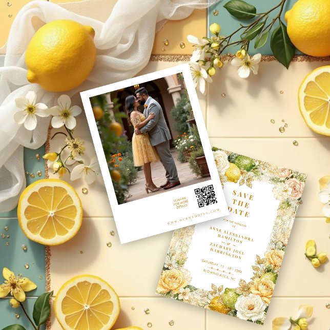 Photo Luxury Mediterranean Lemons & Flowers  Save The Date (Luxury Delicate Mediterranean Lemons & Flowers Frame Wedding Save the Date Cards.)
